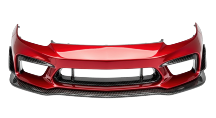 Modern red sports car front bumper isolated on white background.