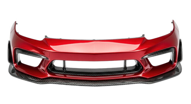 Modern red sports car front bumper isolated on white background.