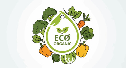 Vibrant eco organic vegetable badge design for promoting healthy and sustainable eating practices