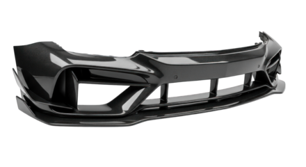 Sleek Black Car Bumper on White Background.
