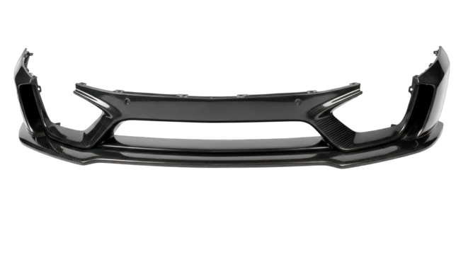 Sleek Black Car Bumper on White Background.