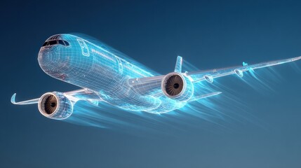 Futuristic airplane in flight digital environment 3d animation technology concept aerial view