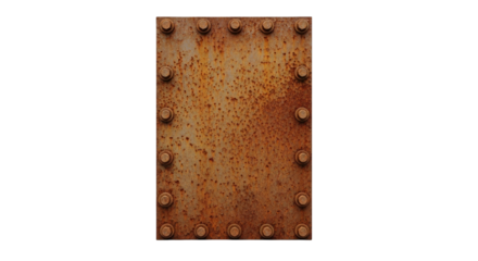 Rusty metal plate with rivets industrial texture and aged appearance.
