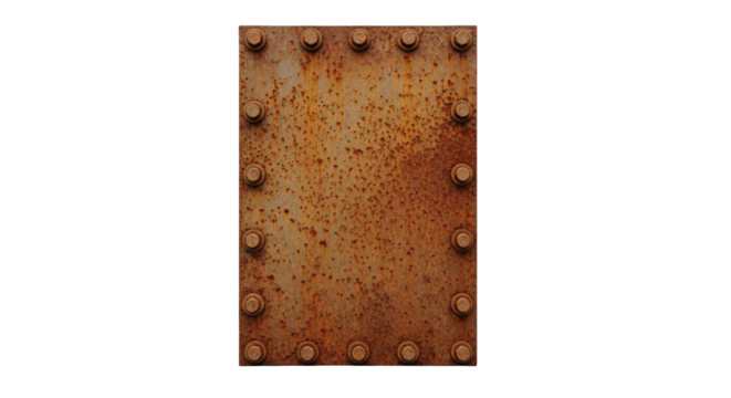Rusty metal plate with rivets industrial texture and aged appearance.