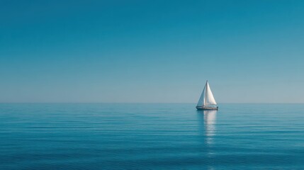 Obraz premium Tranquil Sailboat Gliding on Serene Blue Water Surface