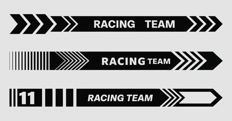 Set of Simple Black Arrow Racing Designs – Minimalist car stripe graphics, vinyl decals, and sticker elements perfect for automotive decoration, racing visuals, and vehicle wrap customization projects