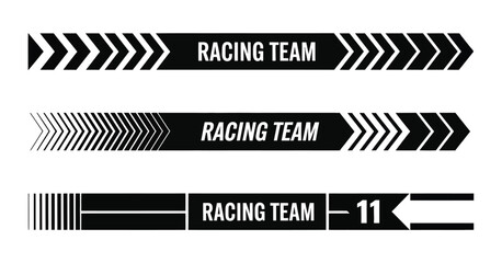 Arrow Racing Line and Car Decal Design Pack – Vector set featuring simple black stripe graphics for automobiles, perfect for racing themes, vehicle wraps, and custom decoration.