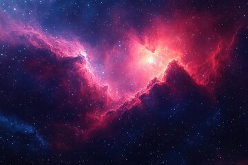 Fototapeta premium Vibrant interstellar cloud glowing with bright pink and purple hues surrounded by countless distant stars in deep space, evoking awe and wonder