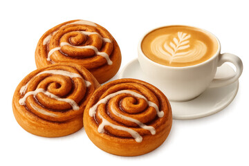 Fototapeta premium Cinnamon rolls and coffee with latte art