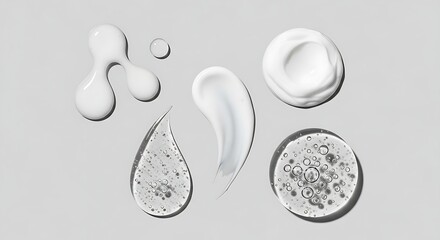 Assortment of White Cream, Lotion, and Clear Gel Cosmetic Swatches