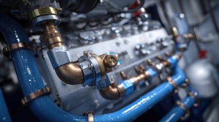Fototapeta premium Closeup industrial engine piping