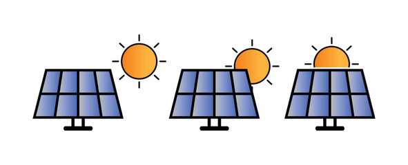 Solar panel icon with sun, photovoltaic vector, renewable power symbol, eco friendly green graphic