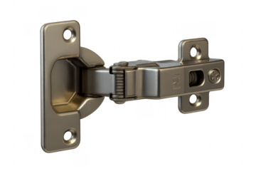 Stainless steel concealed hinge mechanism on transparent background