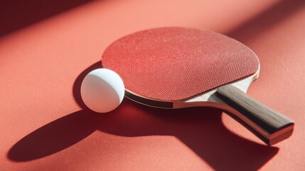 Bright Ping Pong Paddle and Ball on Vibrant Background Surface