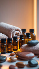 Spa Serenity: Essential Oils, Towels, and Stones for Relaxation and Wellness. AI