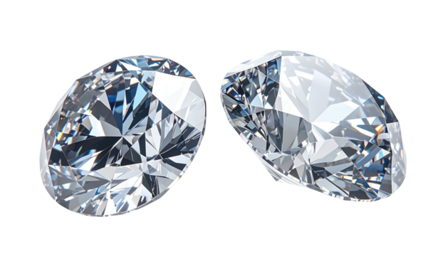 Two oval-cut diamonds shimmer against a black background, showcasing facets and light reflection in sharp focus