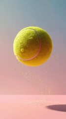 Bright Tennis Ball in Motion with Colorful Background and Dust