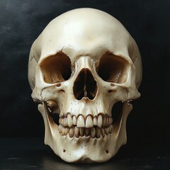 Obraz premium Human skull bone with detailed texture and lighting on a dark background
