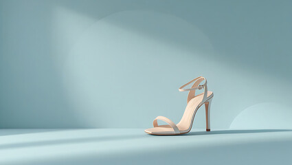 Elegant Nude High Heel Sandal on a Serene Blue Background with Shadows. AI