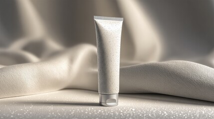 Elegant White Cosmetic Tube on Soft Fabric Background Display