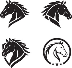 set of black and white horse illustrations vector tattoo design
