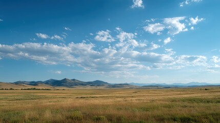 Fototapeta premium Vast Open Landscape with Clouds and Mountain Horizon in Daylight