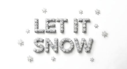 Delicate snow flakes spell out "Let It Snow" creating a magical winter holiday season for festive greetings and seasonal marketing campaigns