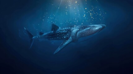 Naklejka premium Majestic Whale Shark Swimming in Deep Blue Ocean Waters