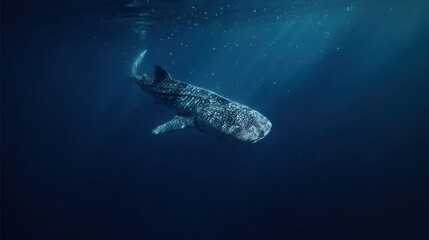 Majestic Whale Shark Swimming Gracefully in Blue Ocean Depths