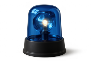 Blue emergency siren light flashing providing warning signal