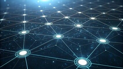 Abstract digital network of interconnected glowing nodes