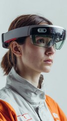 Young Woman Wearing Advanced Smart Glasses for Innovative Technology