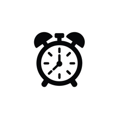 Classic Alarm Clock Icon in Bold Black Outline with Transparent Background