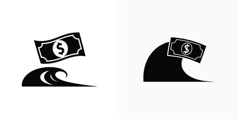 Naklejka premium Dollar Bill on Rising Wave Design Elements Icon on White Background