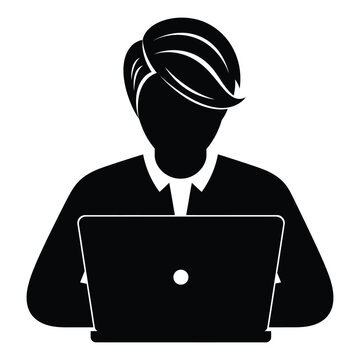 Silhouette of a person working on a laptop computer