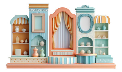 Obraz premium Colorful Decorative Shelf with Various Shapes and Objects in Isolated Transparent Background