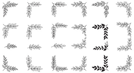 Elegant Black and White Branch with Leaves Vector Illustration Graphic