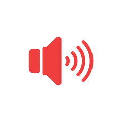 Red Sound Speaker Icon with Waves on White Background Audio Volume Flat