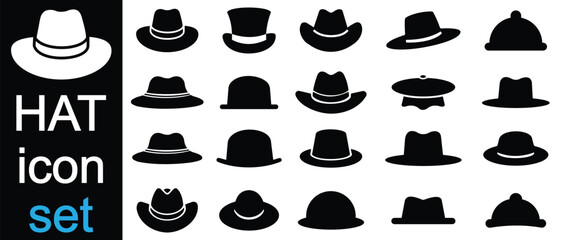 Hat Vector Collection On White Background. cowboy hat icon, Horse ride hat icon vector. retro western fashion hat. Vector illustration.  © UT hall