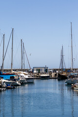 Fototapeta premium Boats peacefully docked in a sunny marina