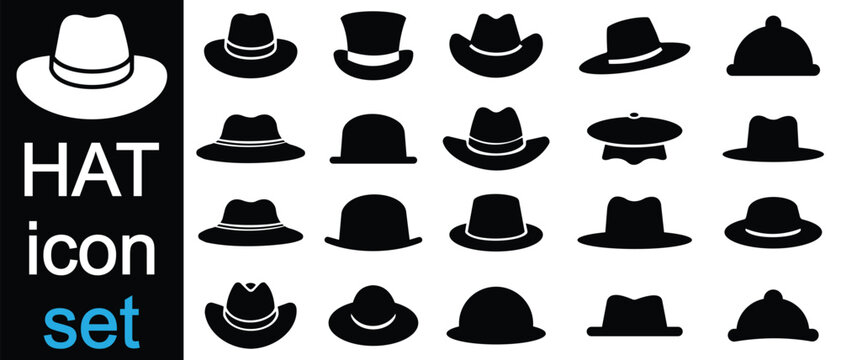 Hat Vector Collection On White Background. cowboy hat icon, Horse ride hat icon vector. retro western fashion hat. Vector illustration. 