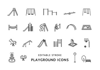 公園の遊具のアイコンセット（モノクロ