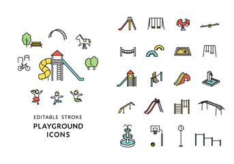 公園の遊具のアイコンセット（カラー）