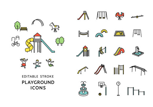 公園の遊具のアイコンセット（カラー）