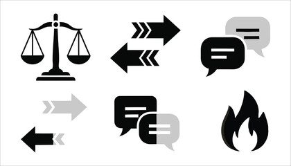 Fototapeta premium Business Communication Law Justice Warning Icons Set with vector illustration