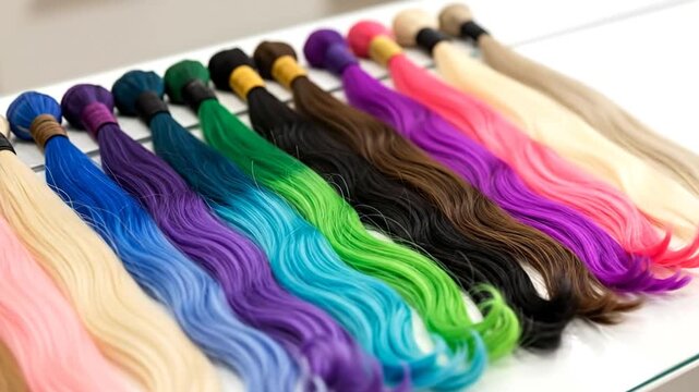 Explore Vibrant Hair Extension Color Samples at a Modern Beauty Salon
