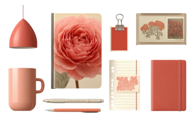 Elegant Coral-Themed Workspace Accessories for Creative Inspiration and Productivity