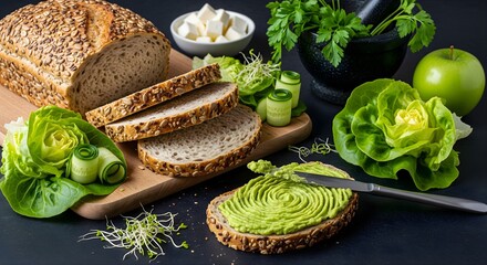 Multigrain Avocado Toast — Fresh Healthy Breakfast with Greens