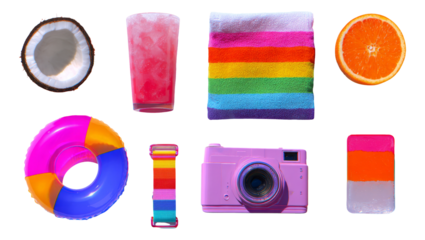 Vibrant Summer Objects on Transparent Background for Creative Projects