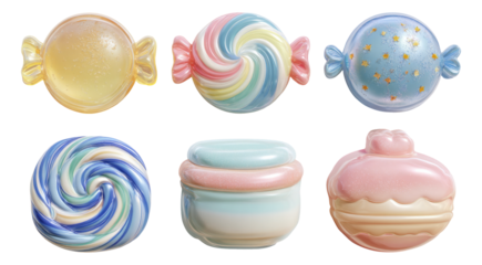 Colorful Candy and Confectionery Shapes on Transparent Background for Design Use